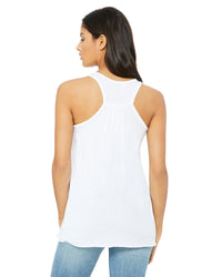 Thumbnail for back of white racerback tank top on medium-skinned person with long brown hair. 